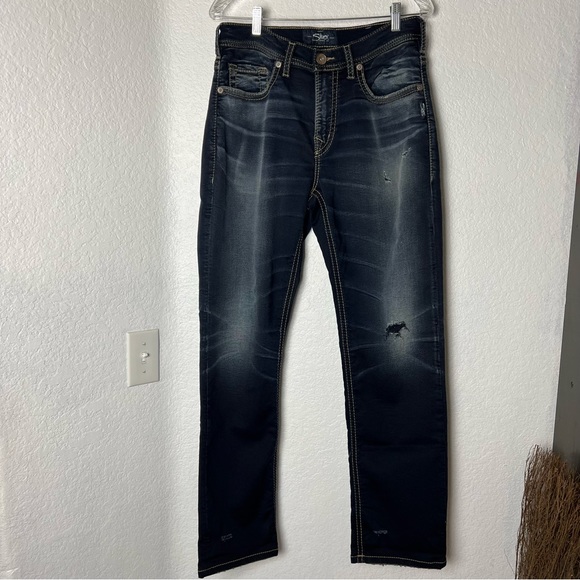 Silver Mens Jean Grayson Easy Fit Straight Leg Distressed Denim Size 32 Mens - Picture 8 of 11